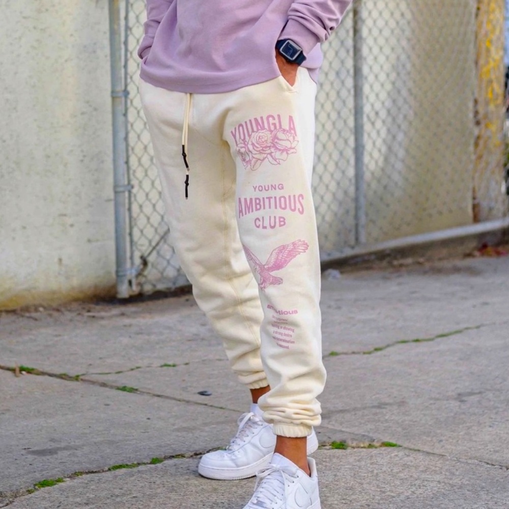 Y2K YoungLA Ambitious Club Cream premium cttn Sweatpants jogger XL pristine - Picture 8 of 15